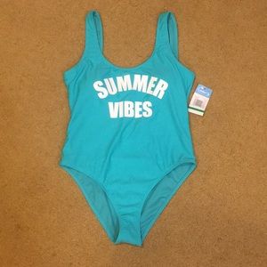 NWT Juniors Summer Vibes Teal One Piece Swimsuit
